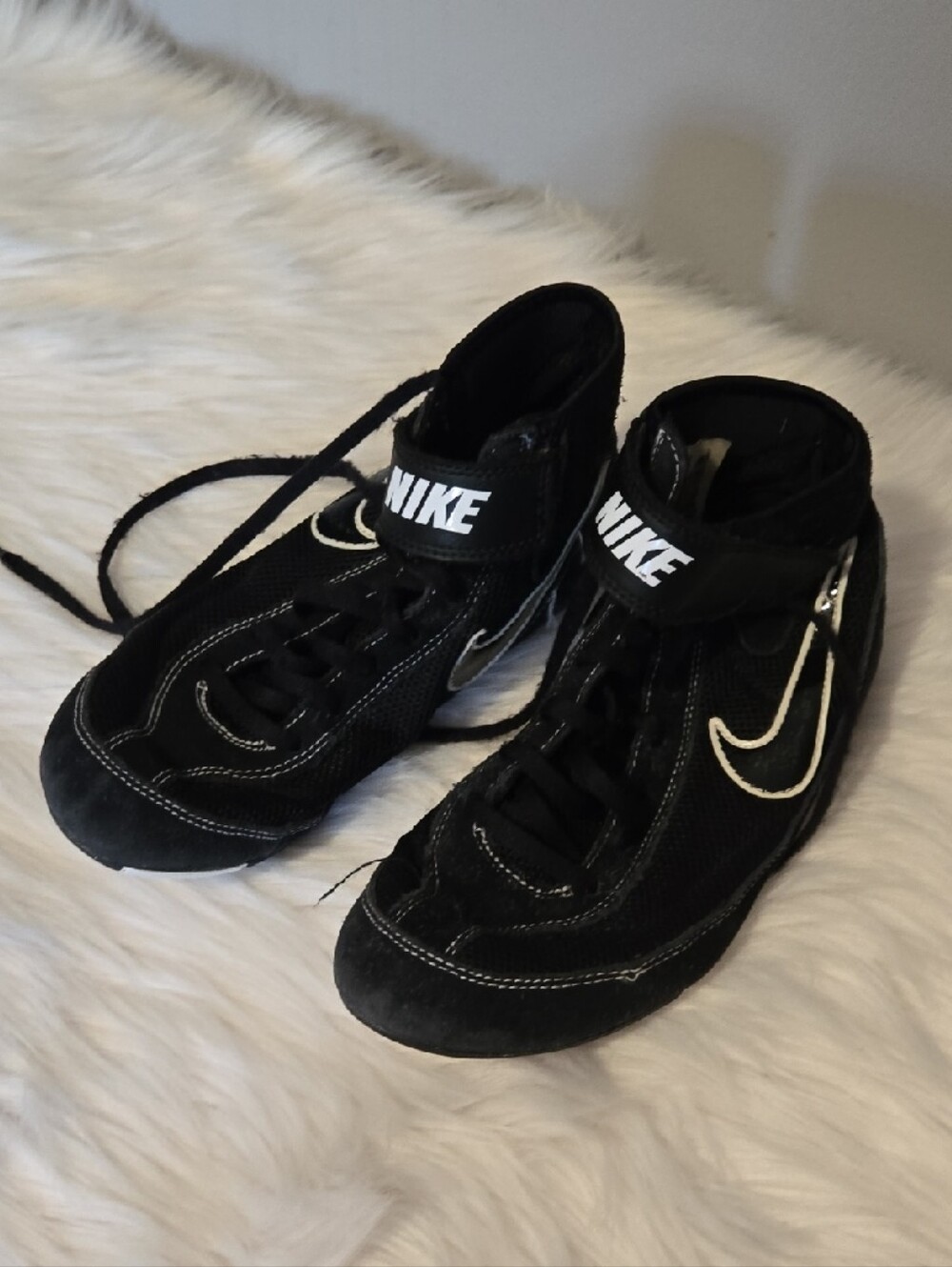 Nike Black Kids Wrestling Shoes with White Swoosh Accent